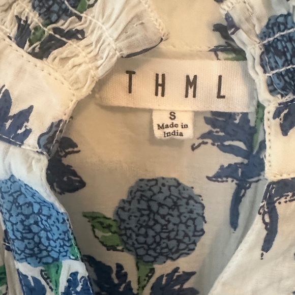 THML S White Shirt with Blue and Green Floral Design - Picture 2 of 5